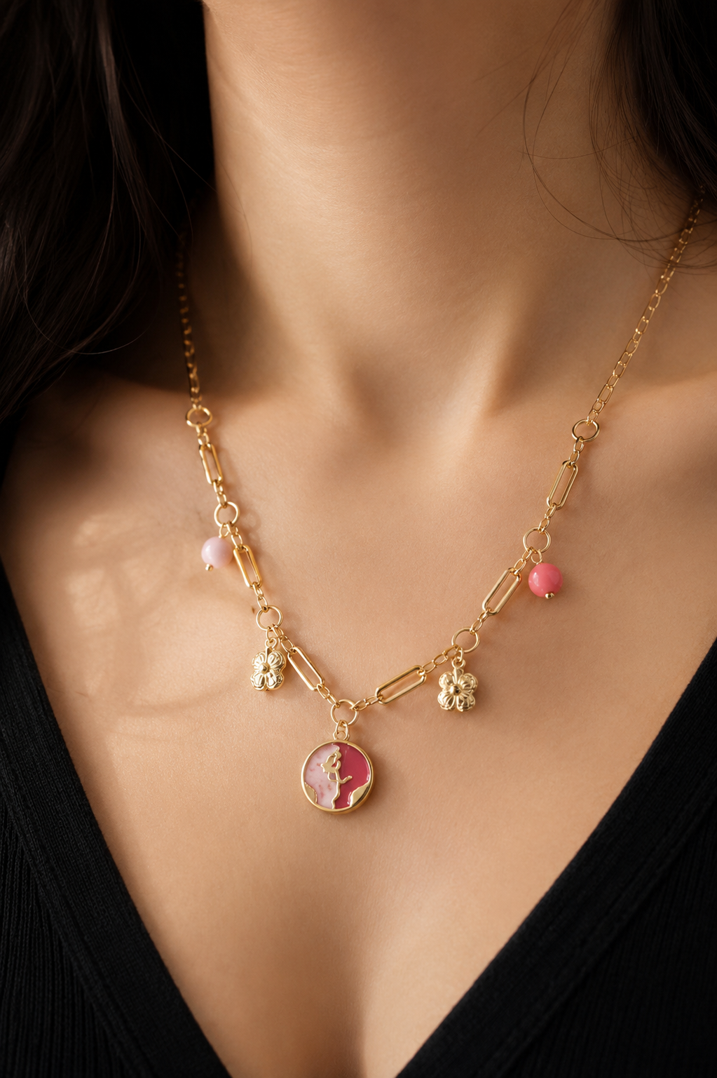 Collana Oro con ciondoli Rosa